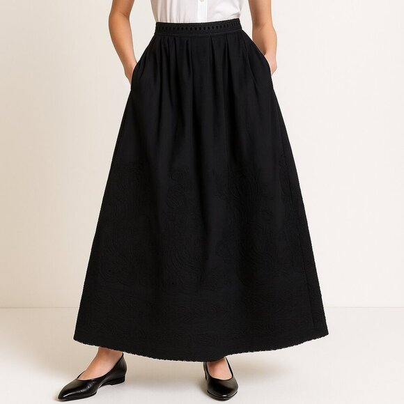 Ermanno Scervino Skirt Black Embroidered Paisley Maxi Italy Boho IT 40 / XS - Picture 1 of 14